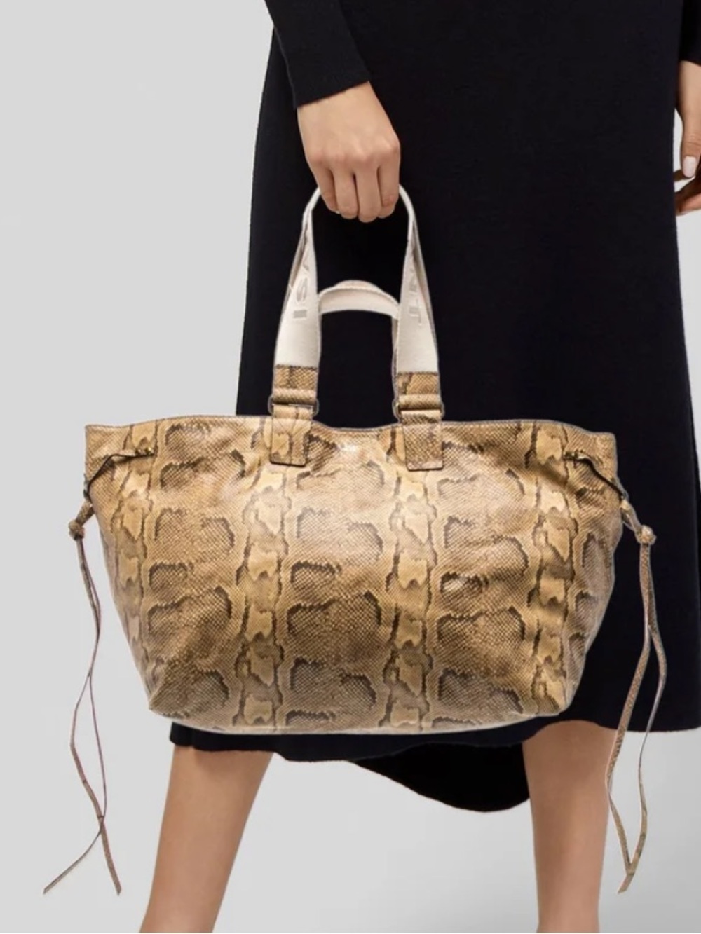 Isabel Marant Wardy Python-printed Leather Tote Bag in sand